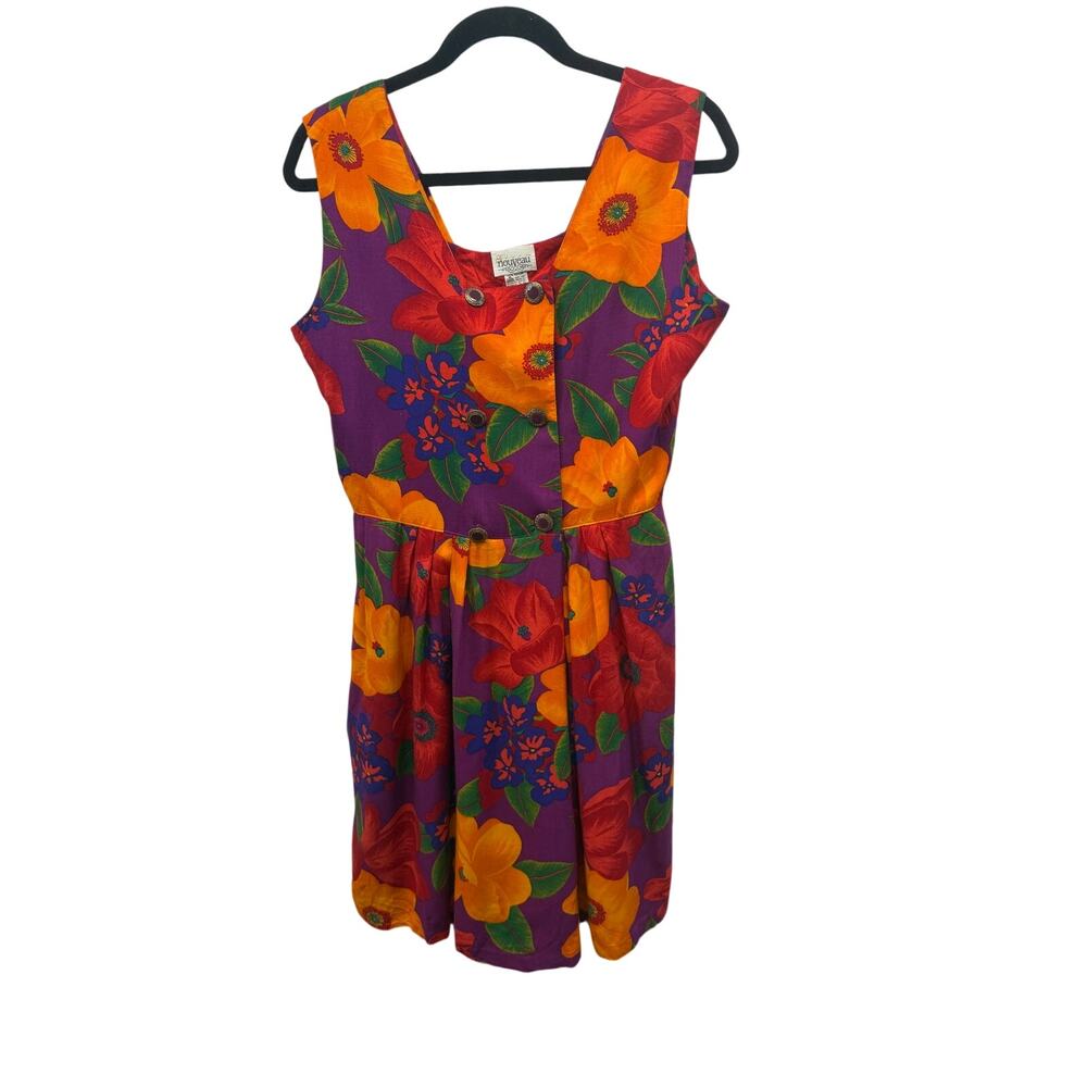 Grand NouVeau VTG 80s Romper Floral Purple Rayon Button Front Pockets 11/12